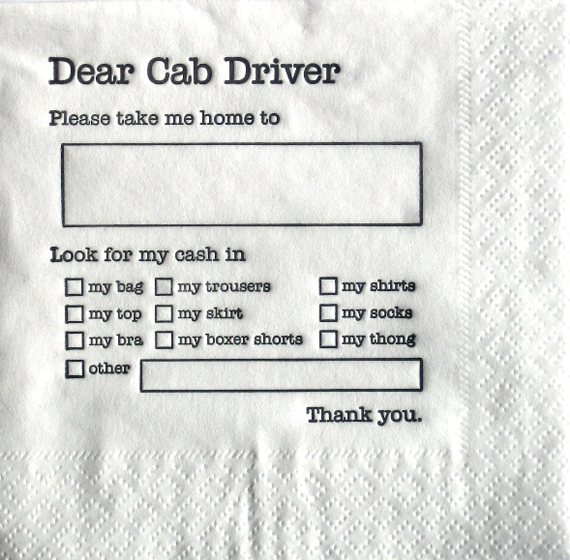 Dear Cab Driver Napkins