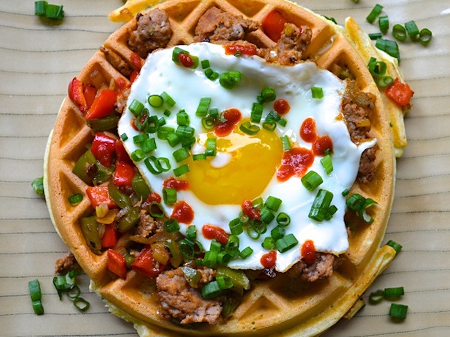 Herb-Waffles-SausagePeppers-Fried-Egg