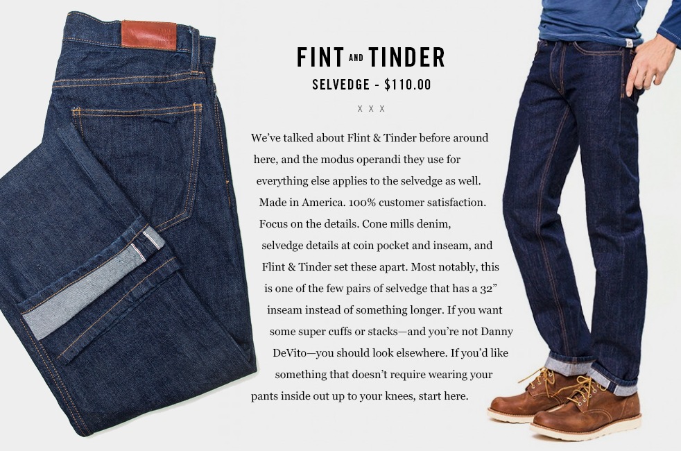 flint and tinder selvedge jeans