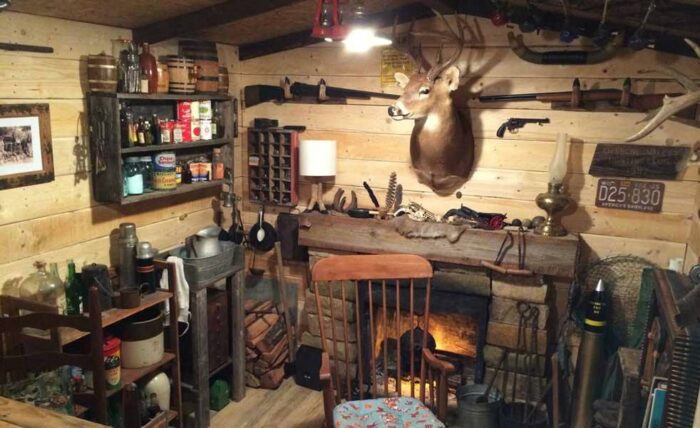 Basement Storage Room Transformed Into Cabin Man Cave