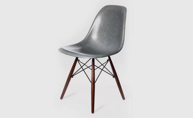 The Modernica Fiberglass Side-Shell Chair in Krink’s Silver