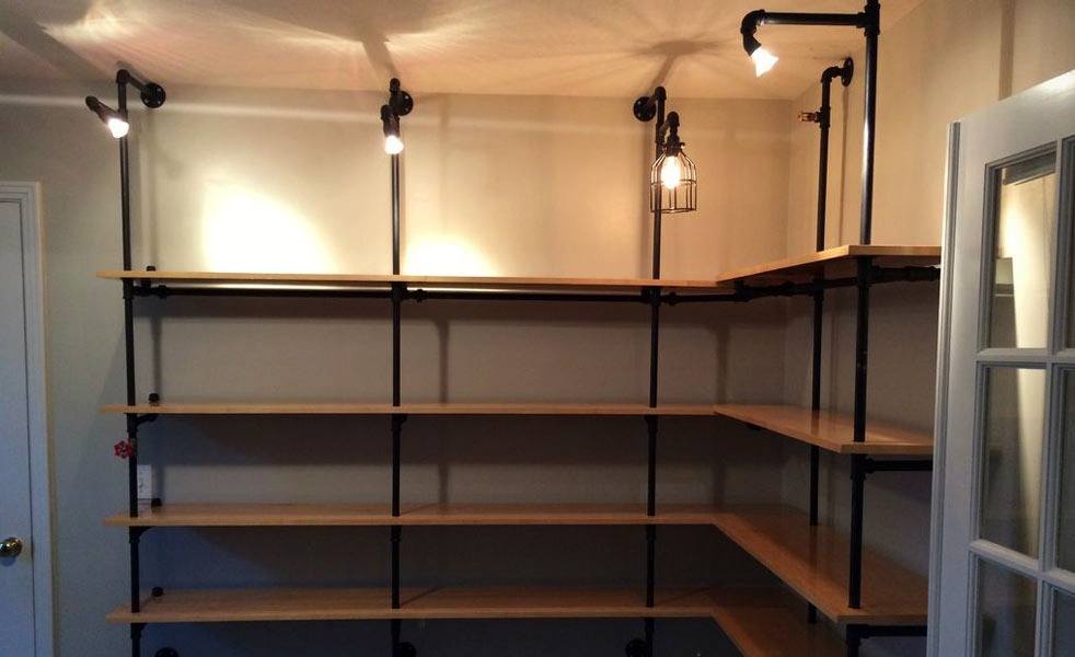 Diy Lighted Pipe Shelving 1 5 2018, Diy Shelving With Pipes