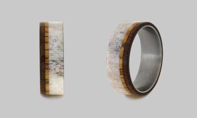 A Wedding Band Made Out of Wood, Deer Antler and Titanium