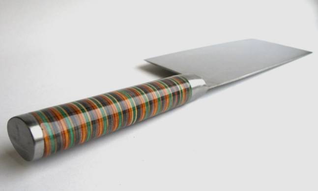 This Damascus Chopping Knife’s Handle Is Made of Recycled Skateboards
