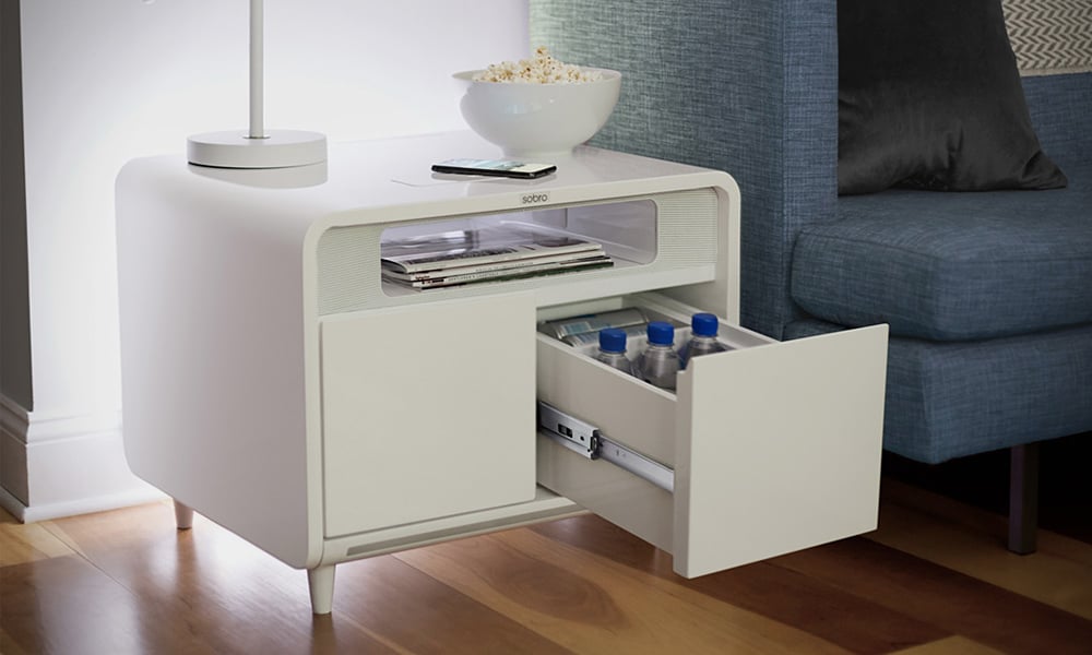 Sobro Smart Side Table with Cooling Drawer ,White