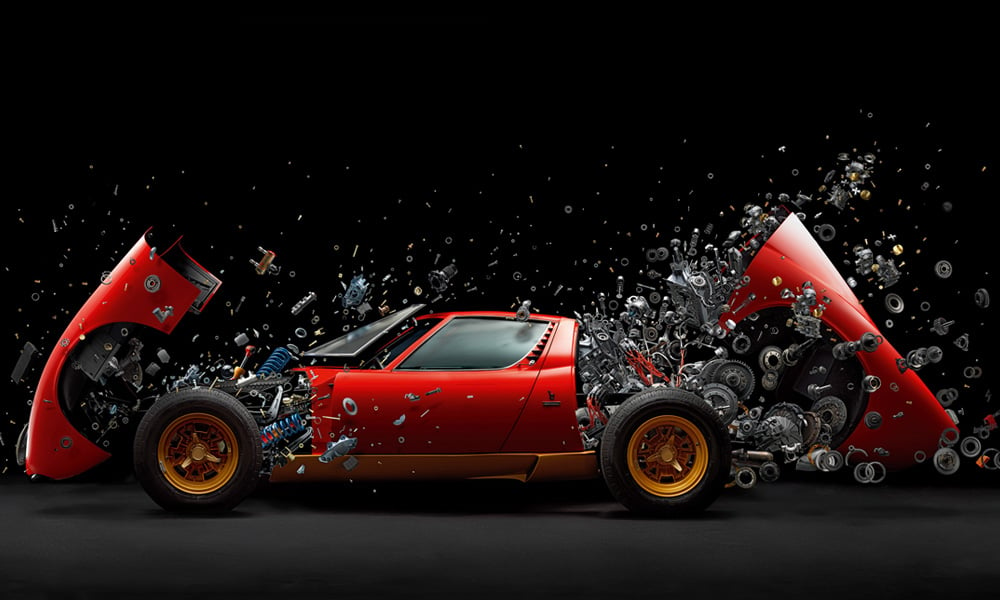 “Disintegrating X” Showcases a Blown up 1972 Lamborghini Miura Super Veloce