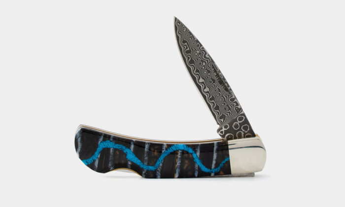 Santa-Fe-Stoneworks-Black-Mammoth-Tooth-and-Turquoise-Vein-Damascus-Knife