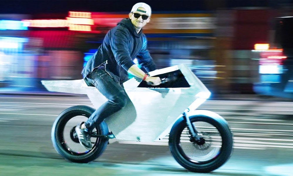 Casey Neistat Rides a Tesla-Inspired Cyberbike