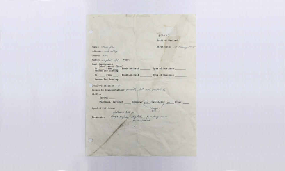 Steve Jobs Original Handwritten Job Application