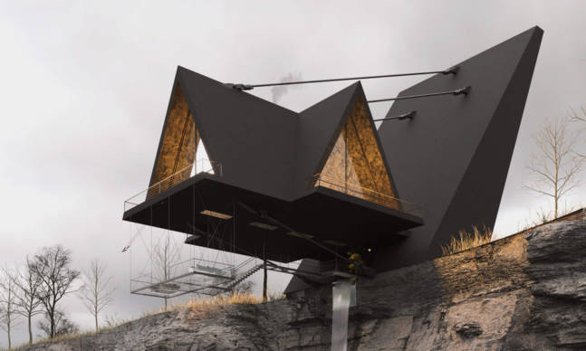This A-Frame Cabin Concept Literally Hangs Off a Cliff