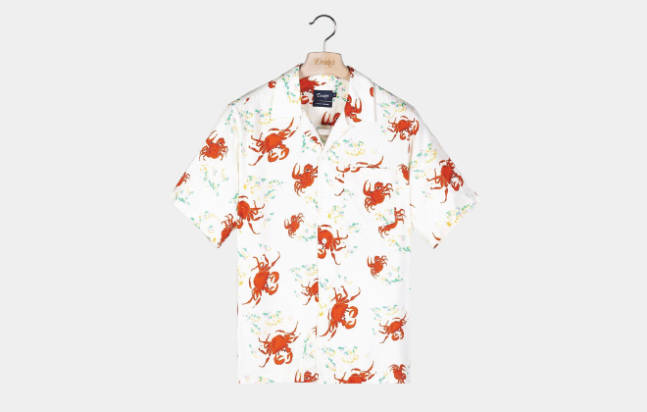 Drakes-Ecru-Crab-Print-Viscose-Camp-Collar-Holiday-Shirt