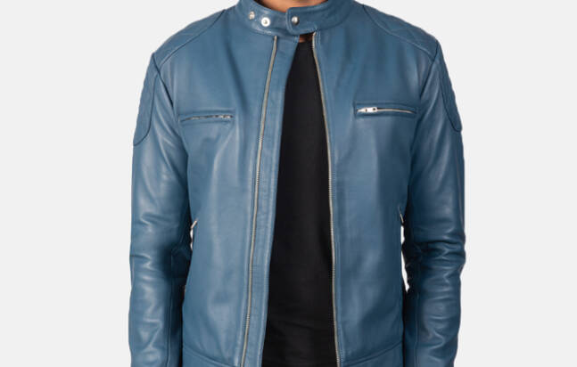 The Jacket Maker Gatsby blue leather biker jacket