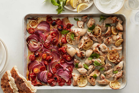 Sheet-Pan Garlicky Chicken With Blistered Tomatoes