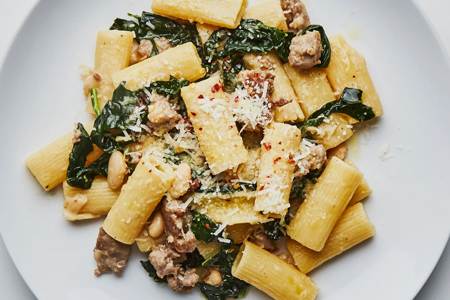 Rigatoni with Sausage, Beans, and Greens