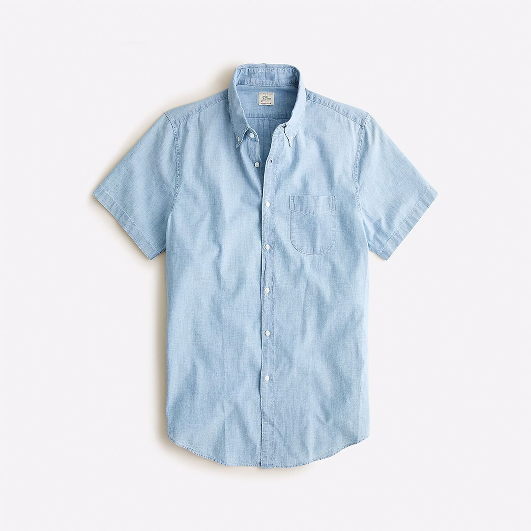 J. Crew Short-Sleeve Indigo Organic Chambray Shirt - 38% Off