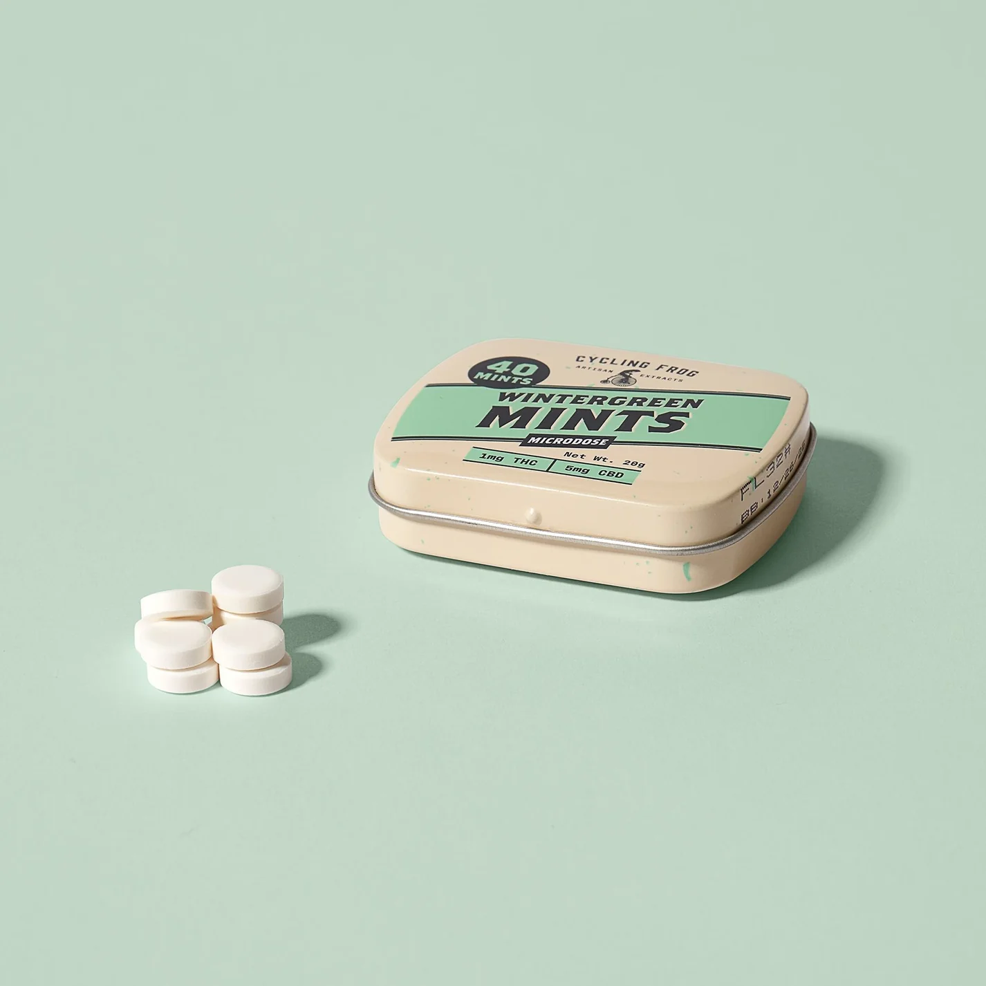 Cycling Frog's Wintergreen Mints contain 1mg THC and 5mg CBD. It's the perfect combo for microdosing cannabis.