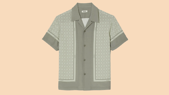 Sandro Fence Print Short Sleeve Button Up shirt