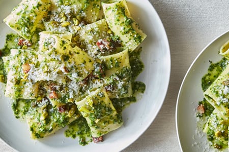 Pasta With Ramp Pesto and Guanciale