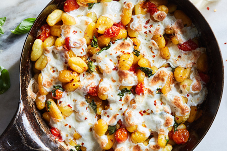 Crispy Gnocchi With Burst Tomatoes and Mozzarella