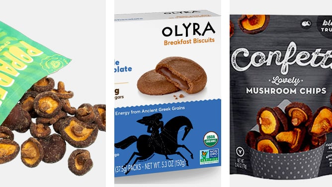 Popadelics Mushroom Chips / Olyra Breakfast Biscuits / black truffle Confetti Snacks