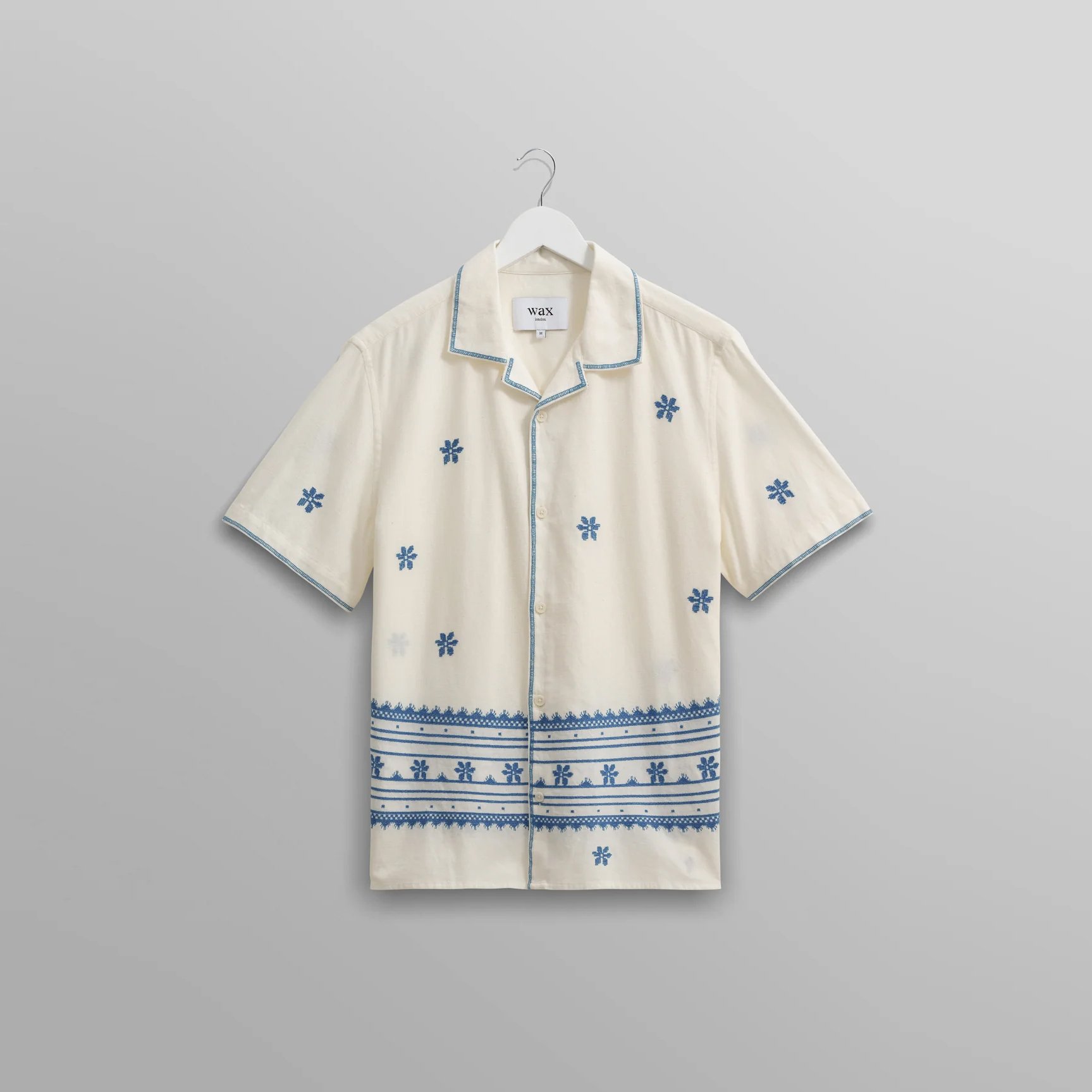 Wax London Didcot Shirt Ecru/Blue Daisy Embroidery - 30% Off