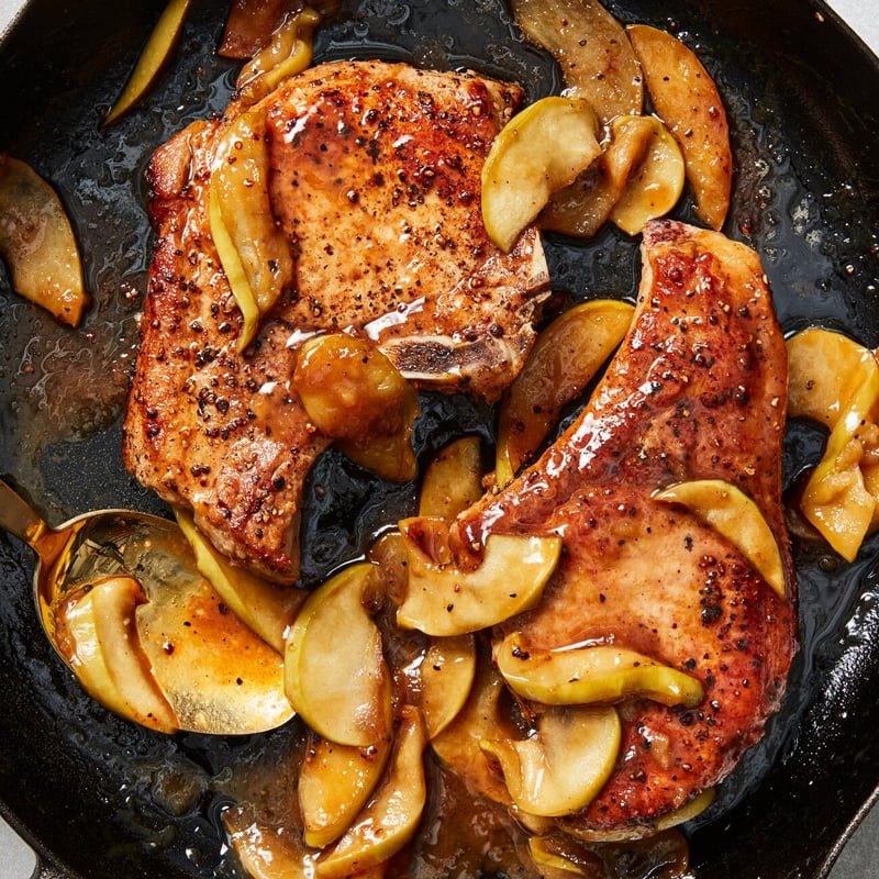 Skillet Pork Chops and Apples With Miso Caramel