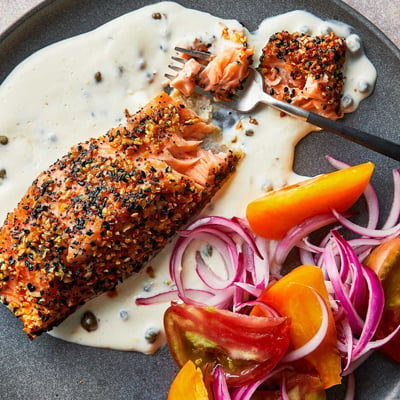 Everything Salmon With Creamy Caper Sauce