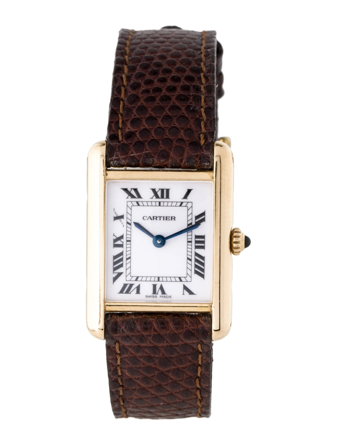 28mm Cartier Tank watch with brown leather band