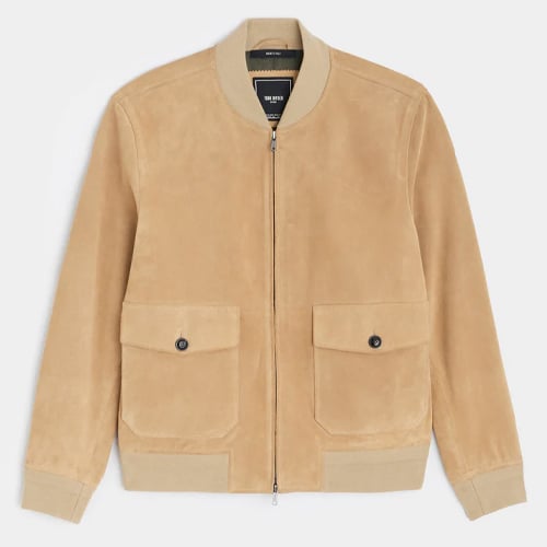 Todd Snyder: Italian Suede Bomber in Cappuccino - 35% Off