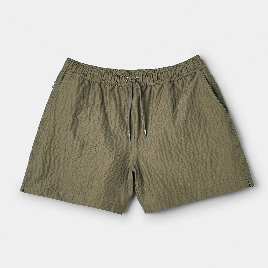 The Resort Co. Classic Swim Shorts Olive Seersucker - 30% Off