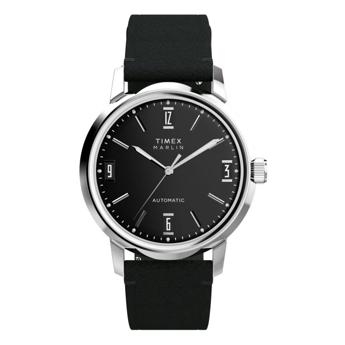 Timex Marlin® Automatic 40mm Leather Strap Watch in Black