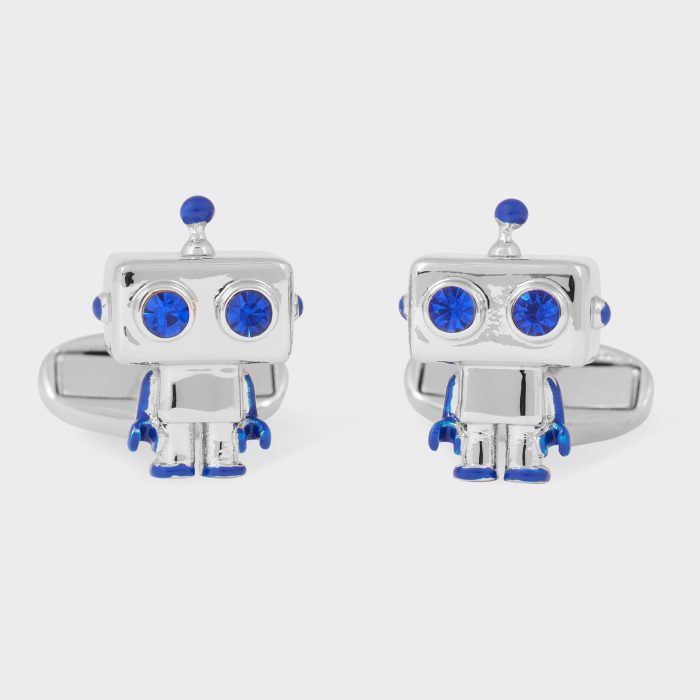 Paul Smith Silver and Blue Robot Cufflinks