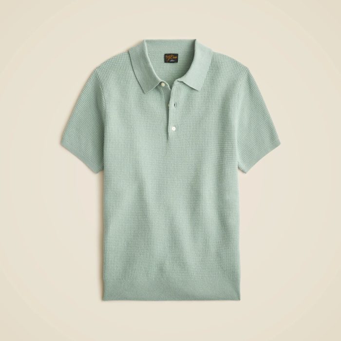 J. Crew Short-Sleeve Cashmere Waffle Sweater-Polo