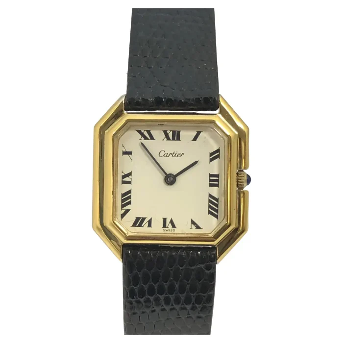 Cartier Centure 1970 Large Stepped Case Gold Plate Mechanical Wrist Watch