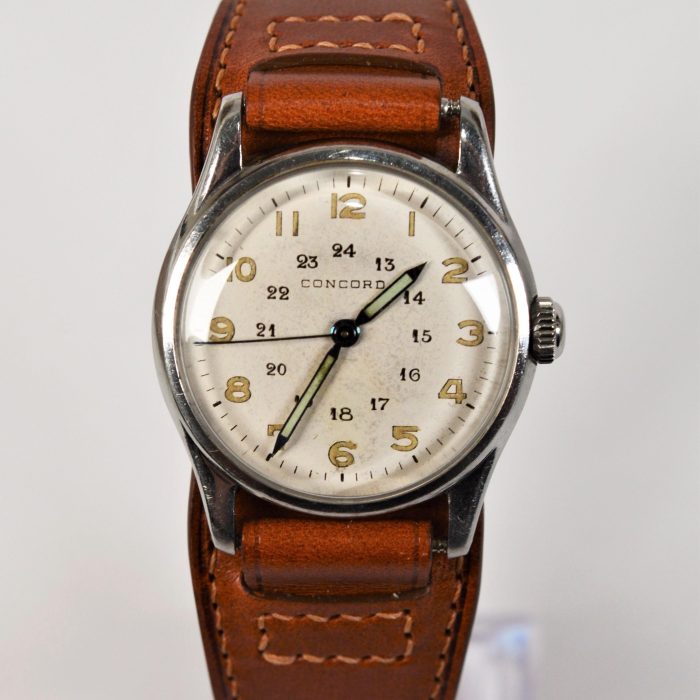 Concord Stainless Steel WWII Era 24 Hour Dial Men’s Wrist Watch