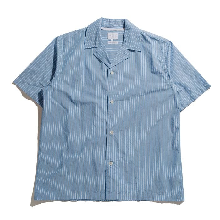 Norse Projects Mads Poplin Stripe SS Navy