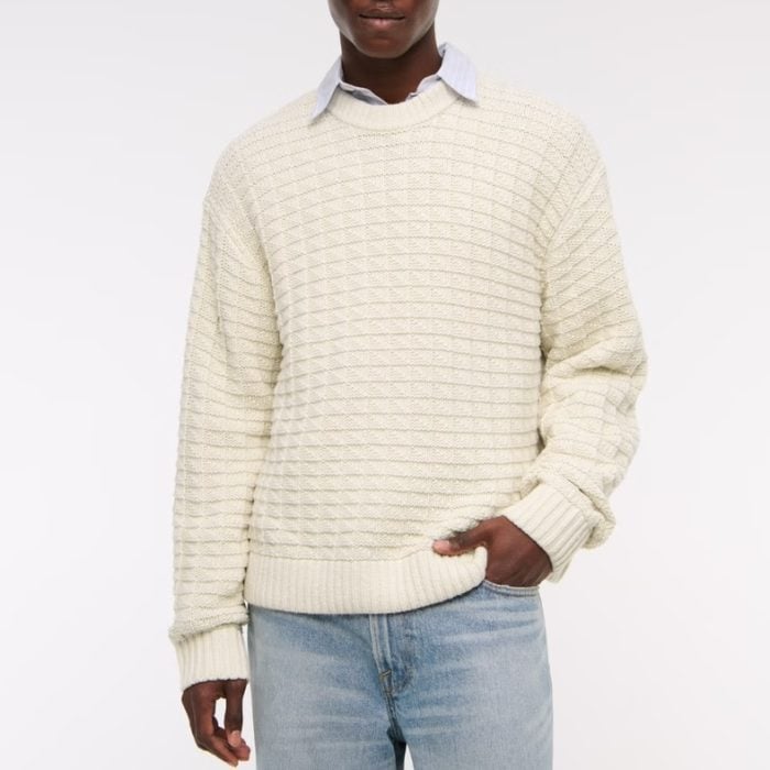 A&F Oversized Checkered Stitch Crew Sweater