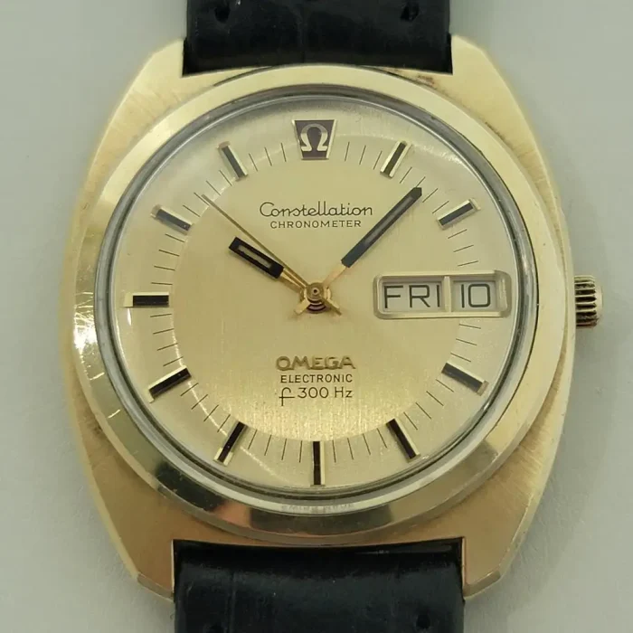 Omega Constellation Electronic F300 38mm Day Date Gold Capped 1970s RA580