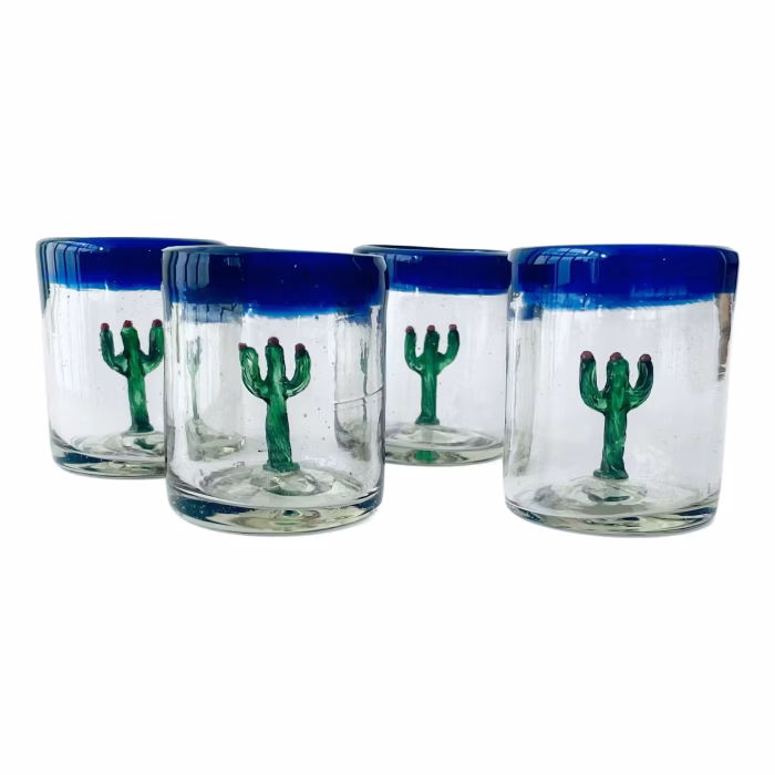 Hand Blown Cactus Shot Glasses – Set of 4