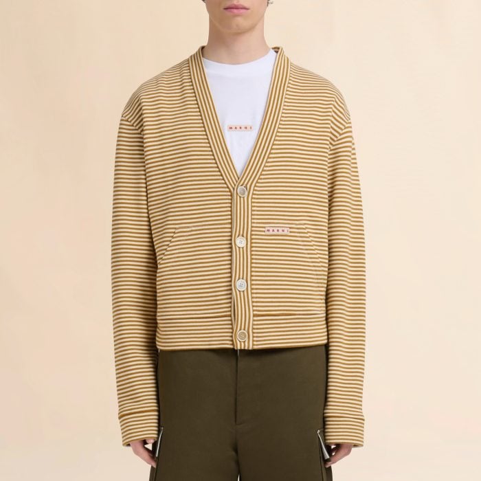 Marni Yellow and White Striped Cardigan Sweatshirt