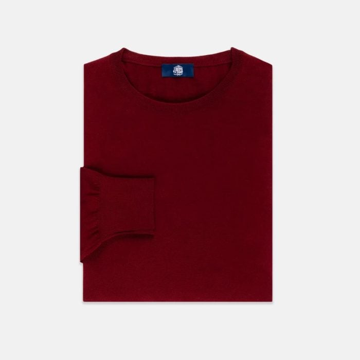 J. Press Made-in-Scotland Burgundy Superfine Merino Wool Sweater