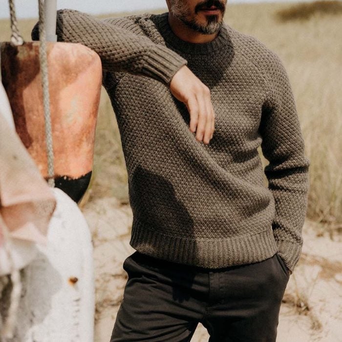 Taylor Stitch The Fisherman Sweater in Taupe Merino