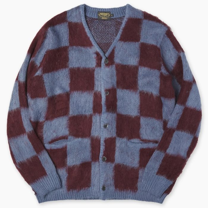 Houston UNIVERD72 Mohair Touch Brushed Cardigan Checkered Flag Blue