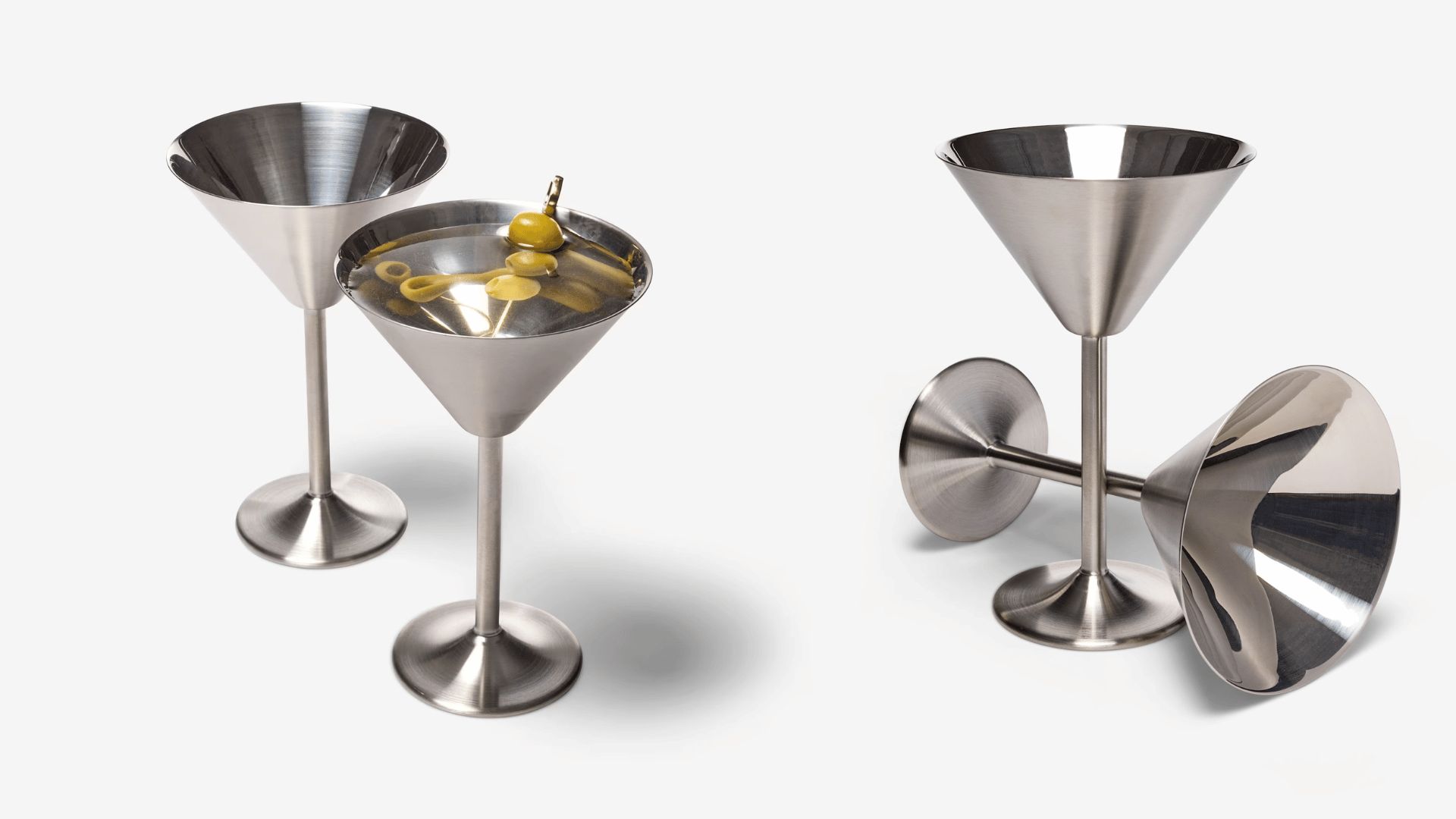 RSVP Stainless Steel S/2 Martini Glasses