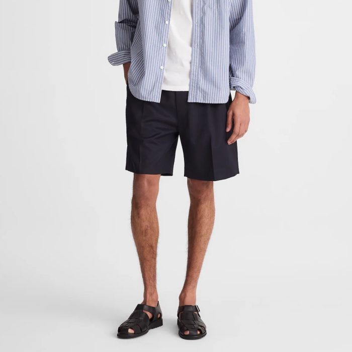 Madewell Double-Pleated Shorts in Herringbone Wool Blend