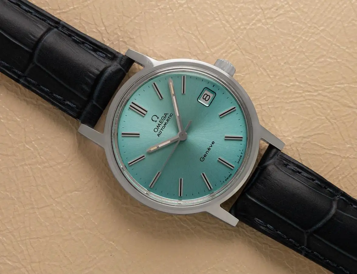 1972 Omega Geneve Vintage Mens Automatic Watch with Tiffany Blue Dial