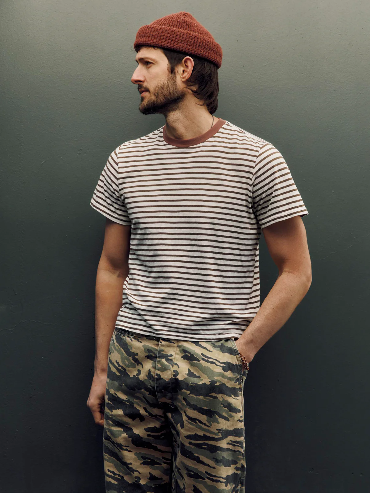 Imogene + Willie Novel Knit Crew in Brown Stripe