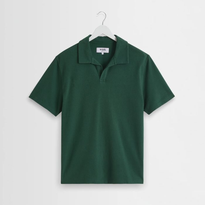 Wax London Atwood Dark Green Textured Organic Cotton Polo Shirt