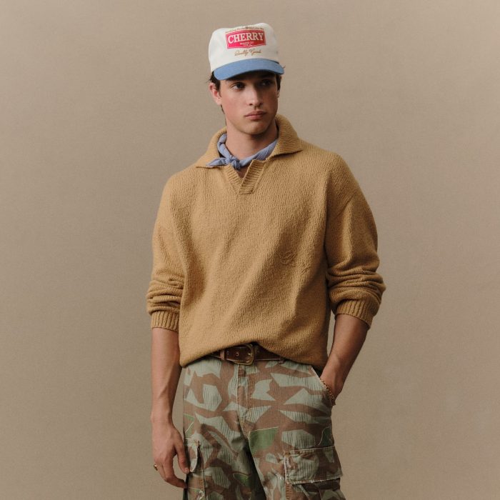 Cherry LA 5 Star Henley Knit Crew