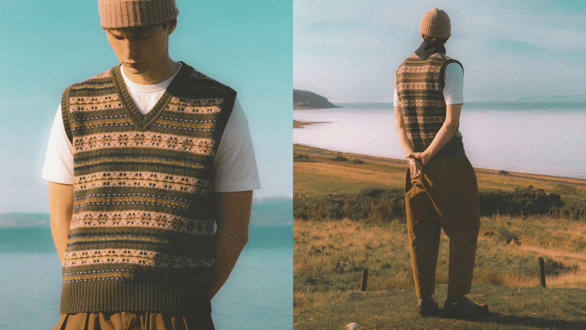 KESTIN Fair Isle Vest in Green Multi Lambswool